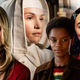 Photos of actors Kaley Cuoco, Gemma Arterton, Letita Wright, and Midori Francis in The Flight Attendant, Black Narcissus, Small Axe, Dash & Lily